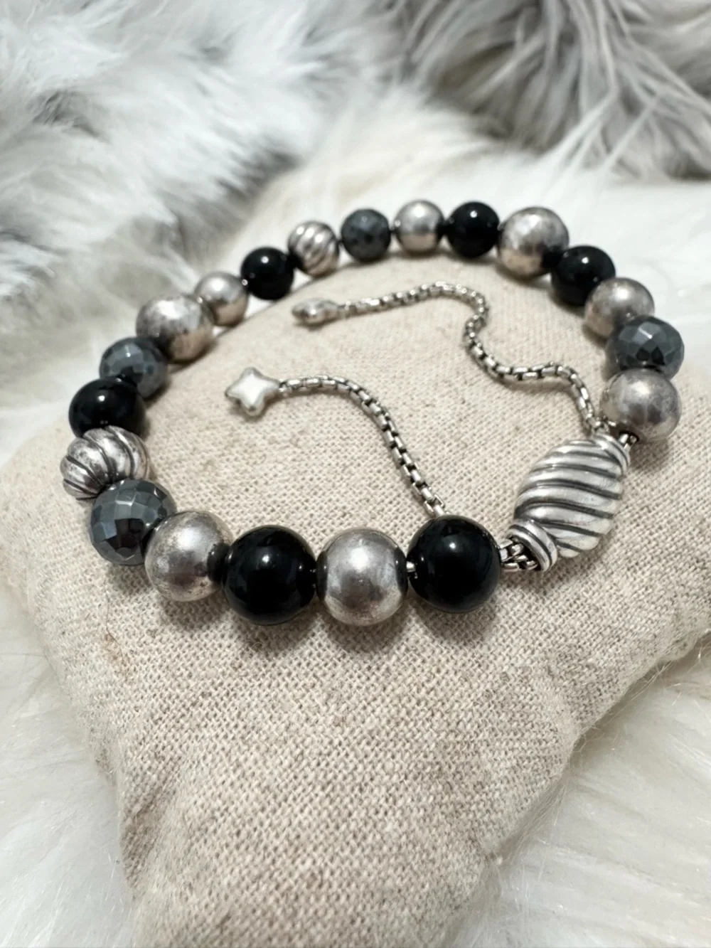 David Yurman .925 Elements Bracelet Black Onyx and Hematite - Picture 2 of 4